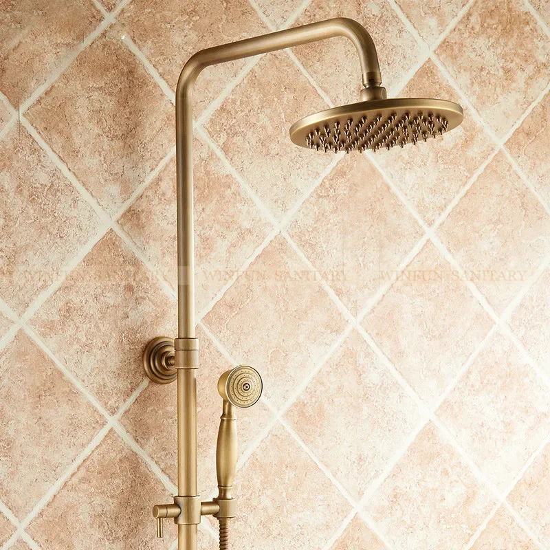 Vidric Shower Faucets Wall Mounted Thermostatic Shower Mixer Tap Antique Brass Dual Handle With Slide Bar Shower For Bathroom