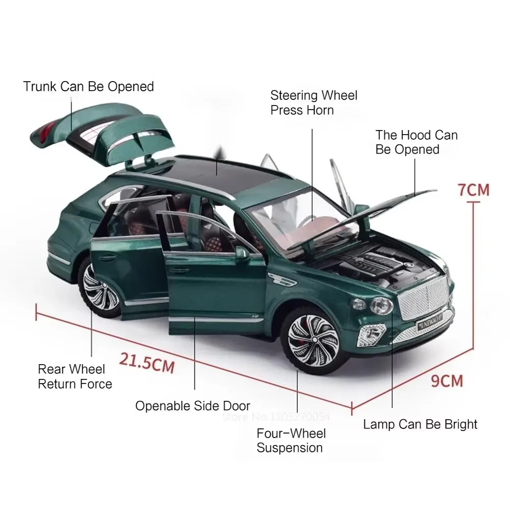 1:24 Continental GT Bentayga Miniature jouet voiture moulé sous pression en alliage modèle 4 portes ouvert son lumière retirer véhicule cadeau de noël