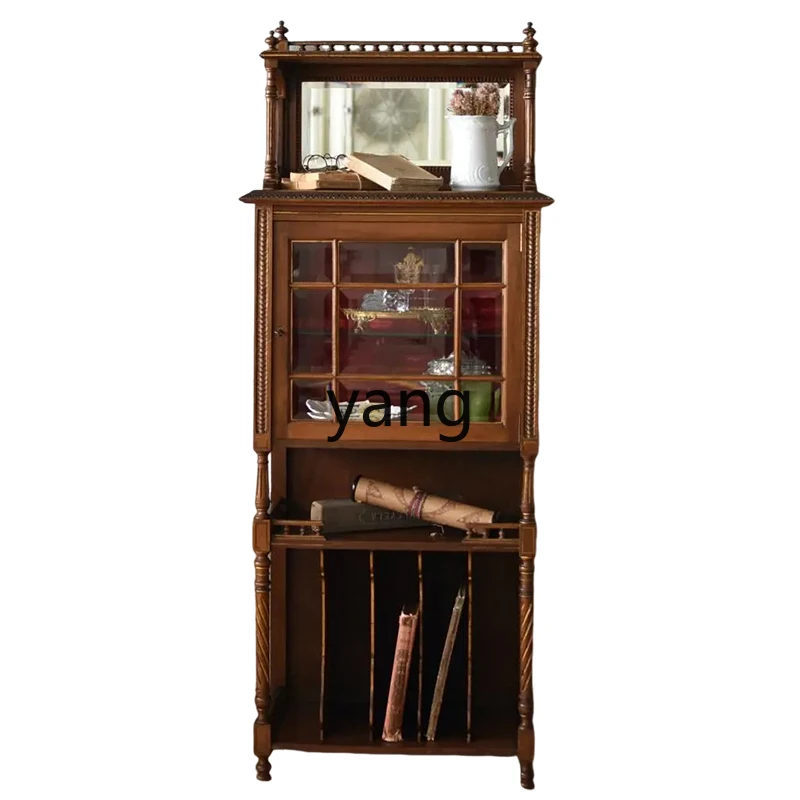 

YHM retro solid wood living room wall display home storage cabinet