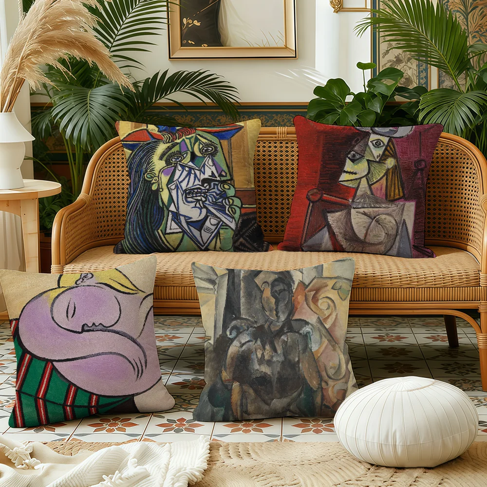 Funda de cojín con diseño de Pablo Ruiz Picasso, funda de almohada de tela de felpa suave con estampado de doble cara, funda de cojín para sofá, fundas para cojines decorativos