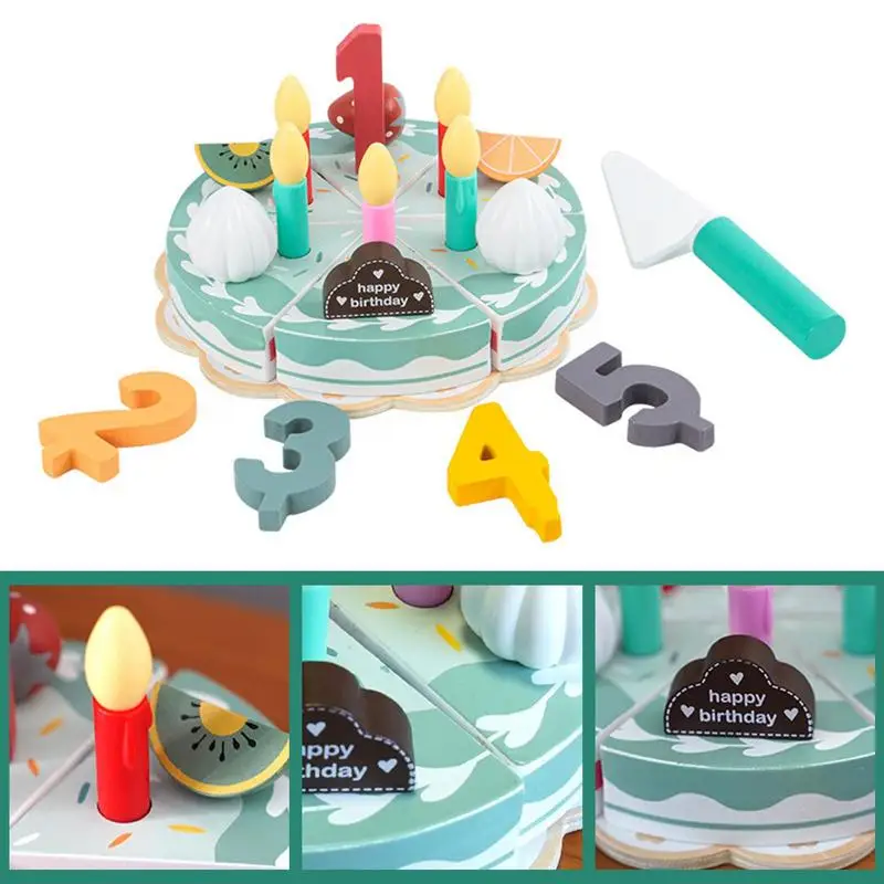 Jouet gâteau d'anniversaire coloré en bois, modèle de cuisine éducatif, accessoires alimentaires, jeux d'apprentissage précoce pour tout-petits