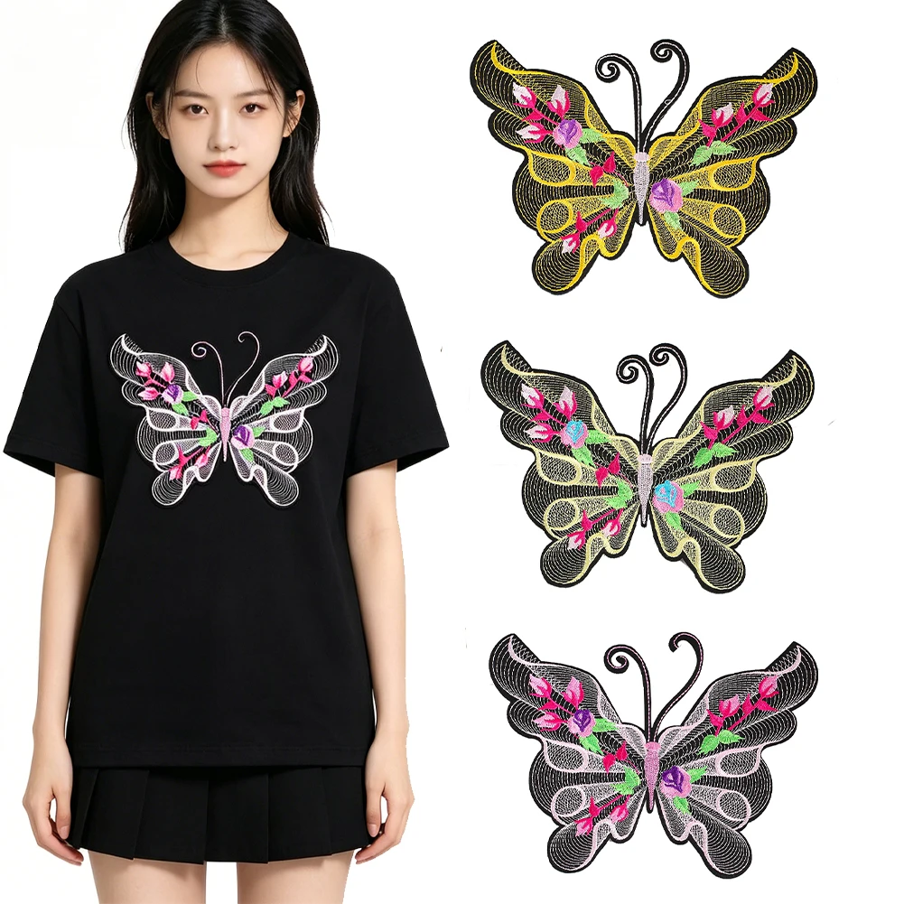 Chinesischer Stil, floraler Schmetterlings-Stickerei-Aufnäher mit hohlem Rand, zum Aufbügeln für Jeansjacken, Qipao-Kleidung, zur Reparatur von Löchern und zur Dekoration – Detail 5