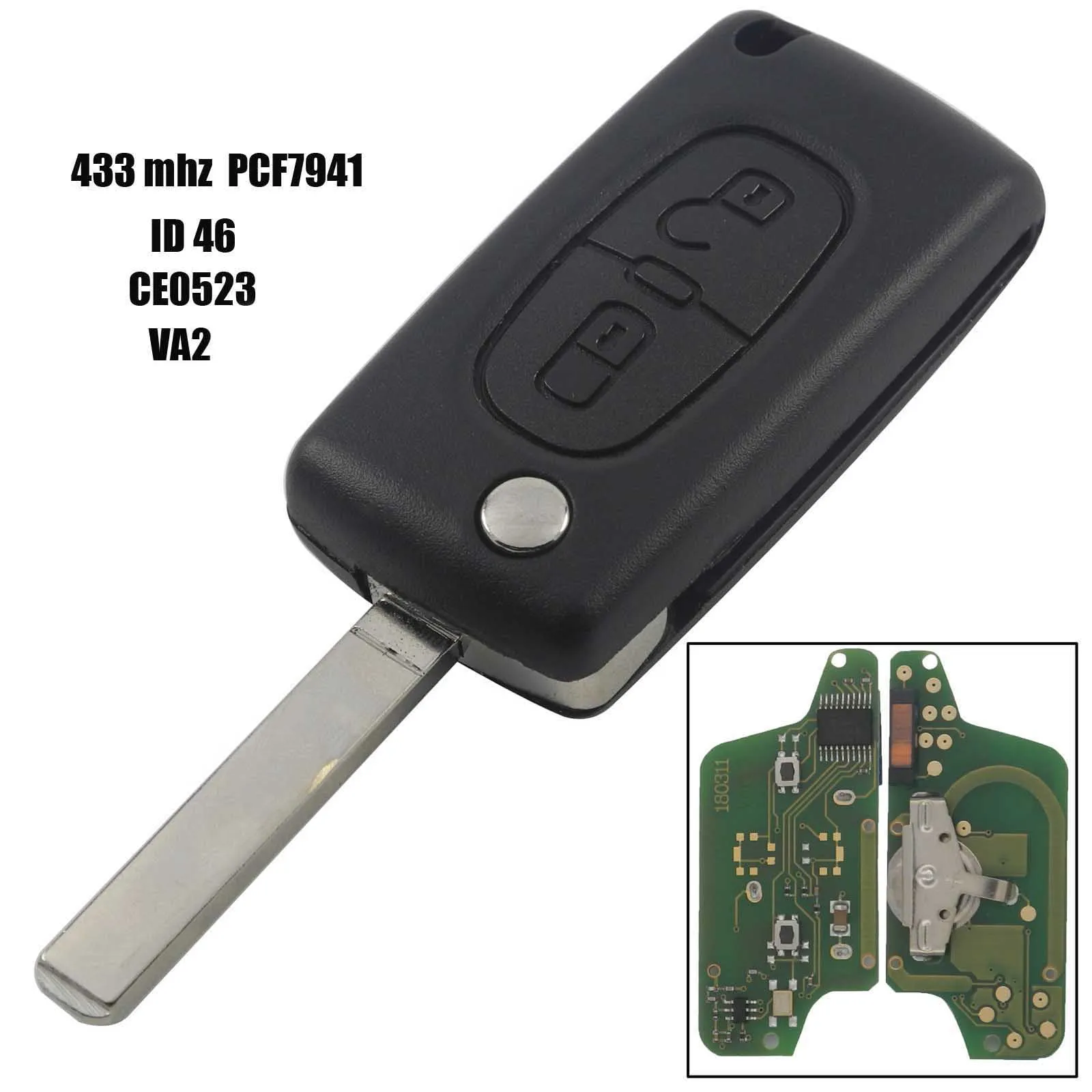 Jingyuqin Remote Flip Car Key ASK/FSK 434MHZ ID46 PCF7941 For Citroen C3 C4 C5 C6 C8 Xsara Picasso Peugeot 107 207 307S 308 2BTN