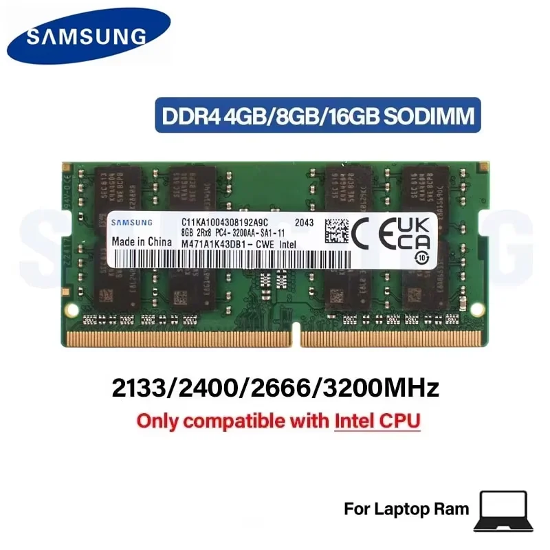 

SAMSUNG Laptop Ram DDR4 4GB 8GB 16GB 3200MHz 2666Mhz 2400MHz 2133MHz For intel CPU PC4 2400T 2666V 3200AA SODIMM Notebook Memory