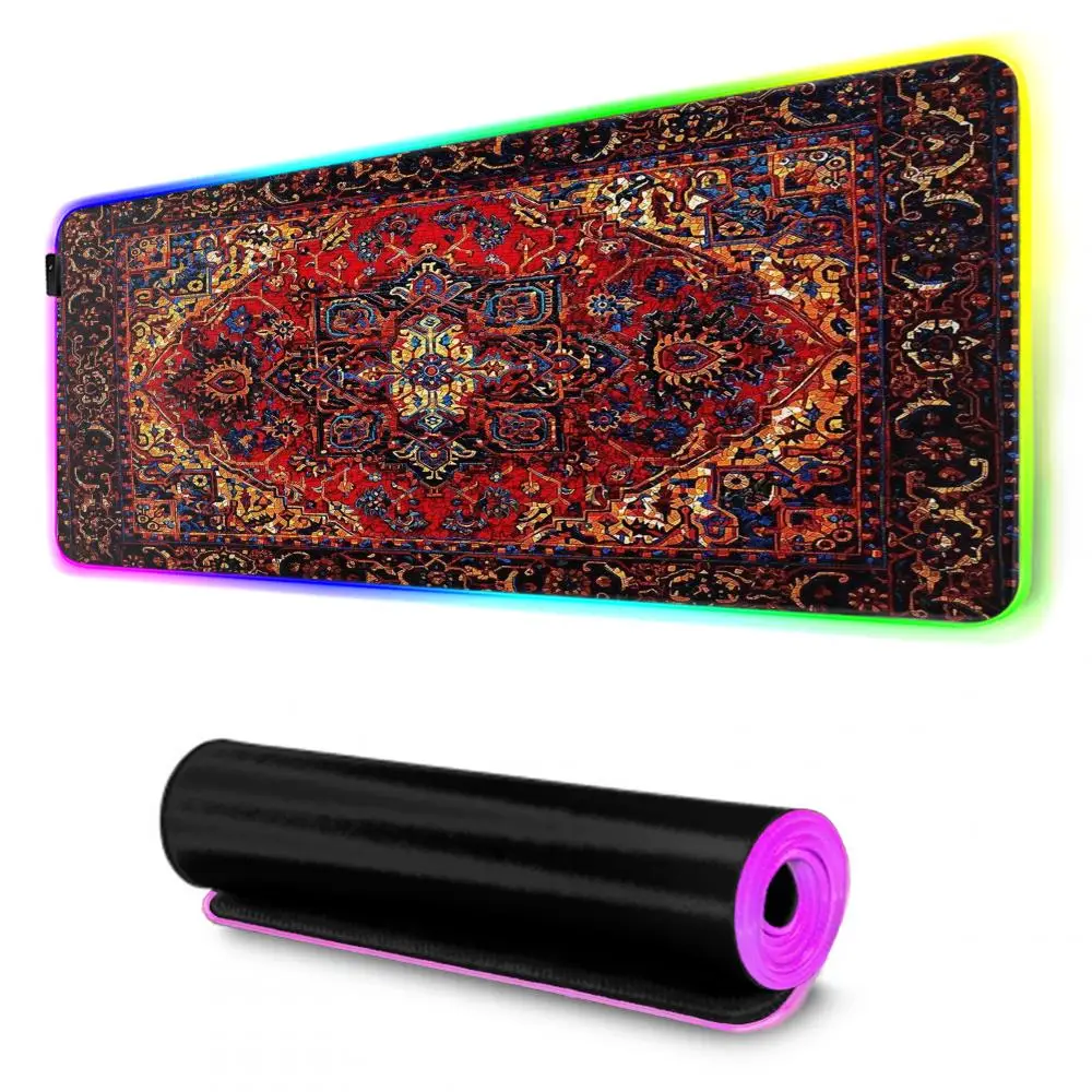 Indian religious carpet RGB Gaming Mousepad Big LED Pad PC Desk Mat Luminous Mouse Pad Large Keyboard Mats Table Rug