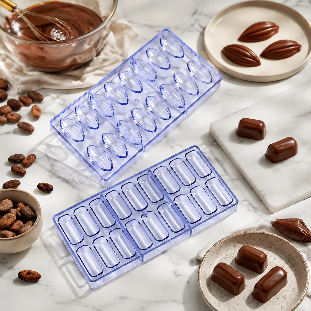 Molde de Chocolate 3D em Policarbonato Amigável para Iniciantes, Molde Esférico de Fácil Liberação para Bombas e Barras de Chocolate
