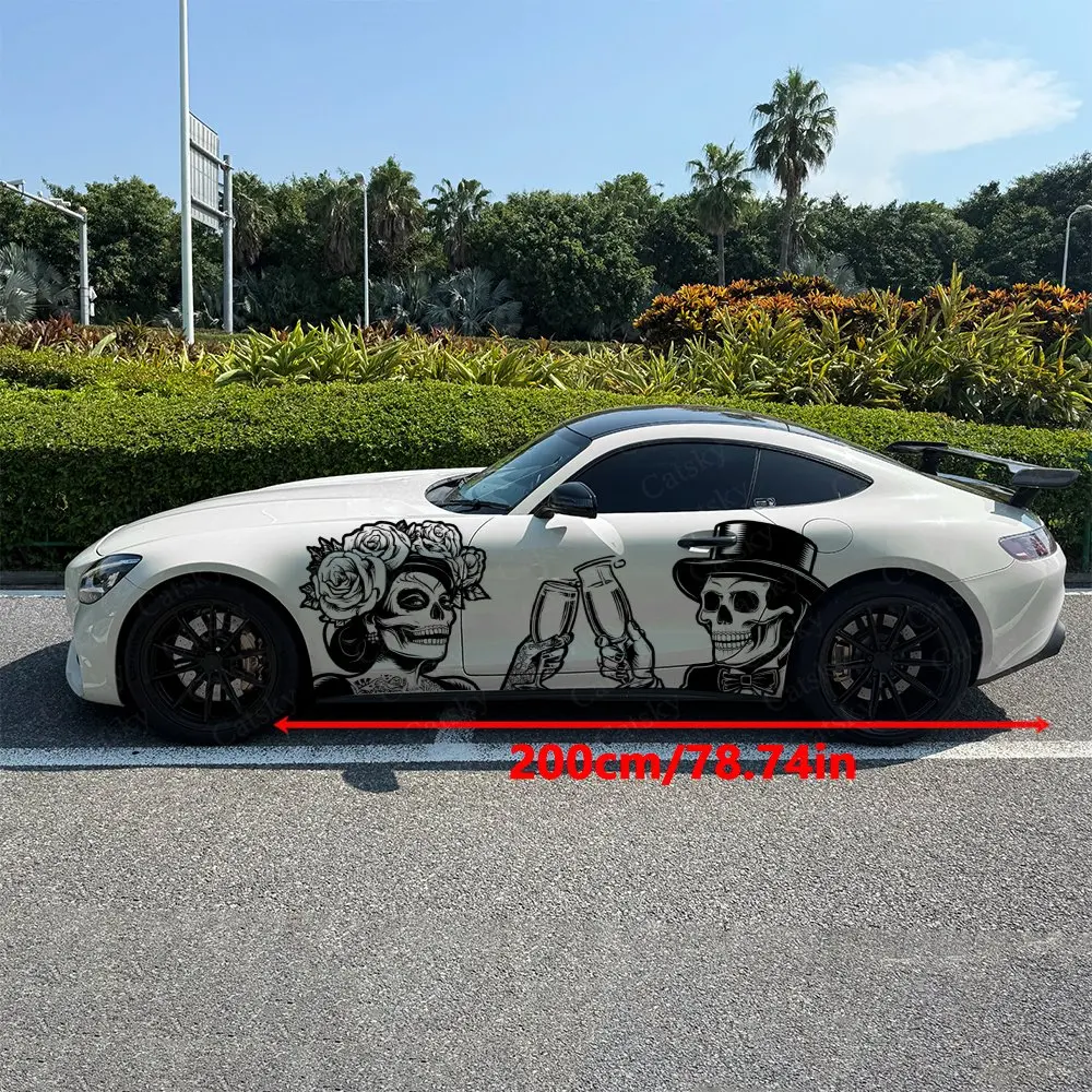 2pcs Skeleton Couple Car Sticker Full Body Decal Decoration Scratches Protect Car Sticker Waterproof Car Vinyl Wraps