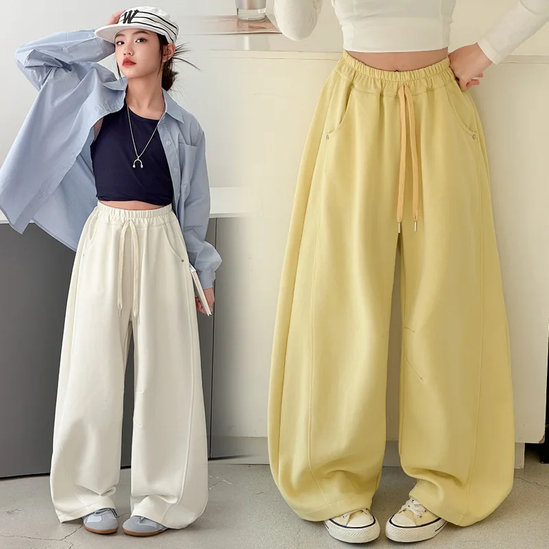 Teenager Mädchen Street Style Hosen Vintage Kinder Casual Hip Pop Breite Bein Hosen Trendy Hohe Taille Kinder Neue Mode Jogginghose