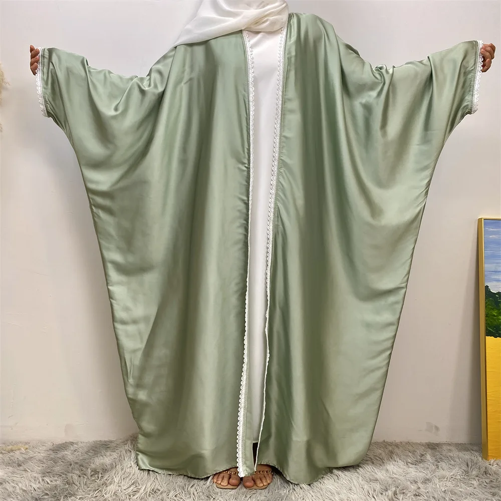 

Роскошные Дубаи Abayas кружевные атласные мусульманские рукава летучая мышь свободное Макси-платье для женщин Кафтан кебая джалабия Рамадан кафтан женское ужасное