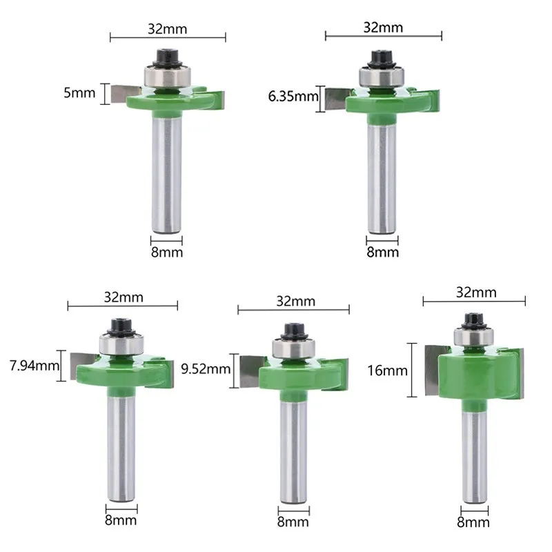 Cortador de trituração de xcan 8mm haste t-entalhe roteador bit com rolamento superior slot de madeira fresa tipo t rabbeting ferramenta para