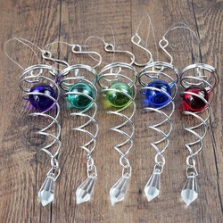 Stainless Steel Spiral Wind Chimes Crystal Ball Wind Spinner Pendants Rotating Hook Home Nursery Garden Yard Wall Hanging Decor
