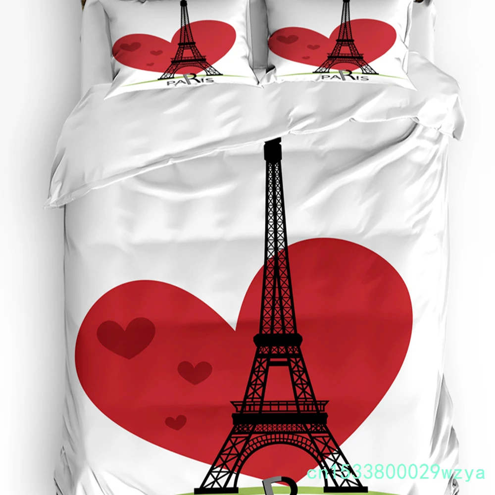 Love Paris Tower Bedding Set 3pcs Boys Girls Duvet Cover Pillowcase Kids Adult Quilt Cover Double Bed Set Home Textile