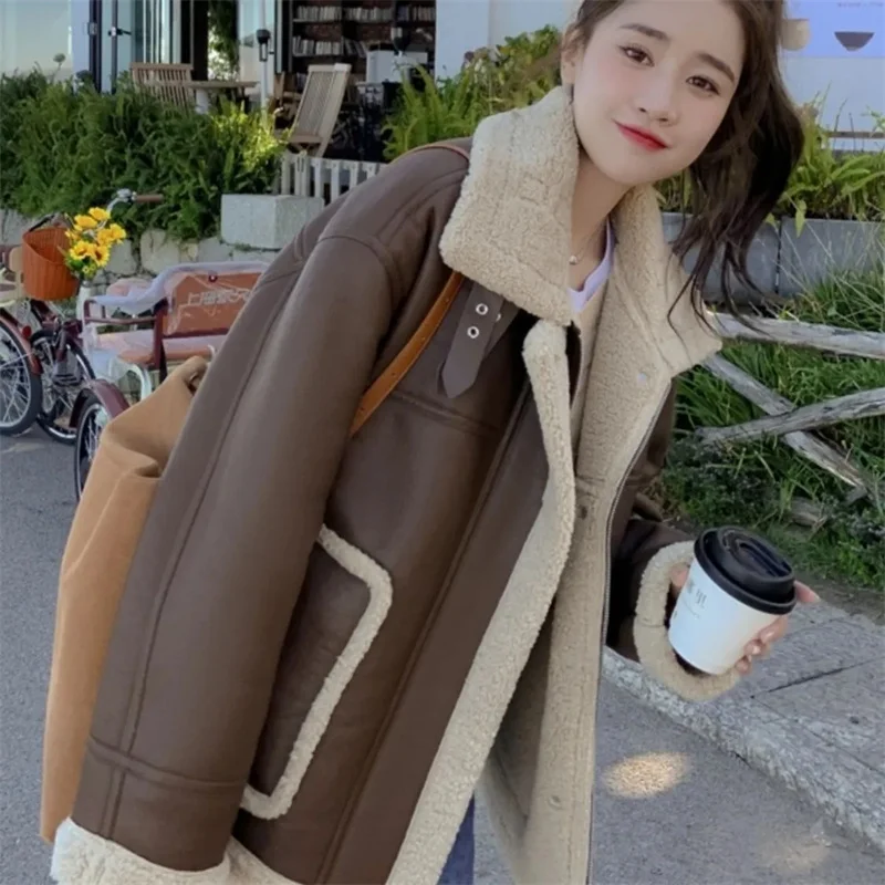 秋冬 レディース ベルベット PUレザージャケット 2025 女性用 ファッション 長袖 アウター 韓国風 レディース パッチワーク フェイクレザーコート