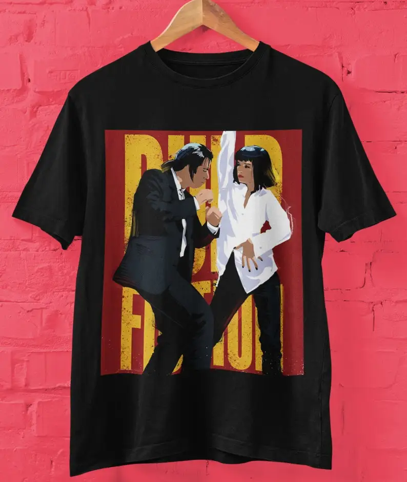 pulp-fiction-artwork-crewneck-t-shirt-quentin-tarantino-tee-shirt-twist-contest-john-travolta-uma-thurman