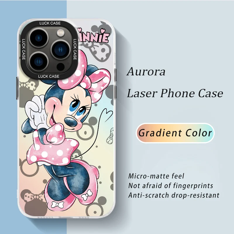 Pink Minnie Mouse For iPhone 15 14 13 12 11 Pro Max XS Max X XR 7 8 Plus 6S 5S Luxury Shockproof laser Phone Case