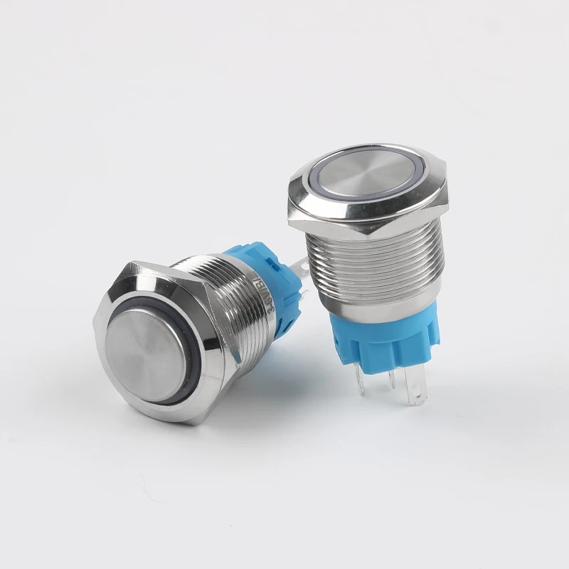 19mm high flat-head metal push-button switch 3-6v/12-24v/110-220v  welding terminals  red, green, yellow, blue, white