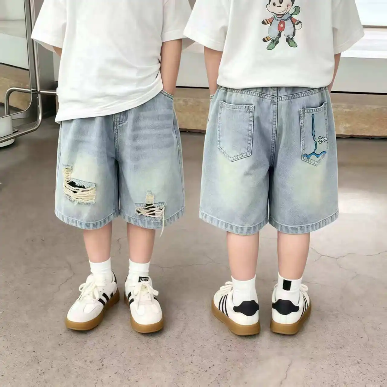 Brief Style Children Summer Shorts for Boys Ripped Denim Shorts Jeans Kids Teenager Casual Capris Pants 5 7 9 11 13 14 Year