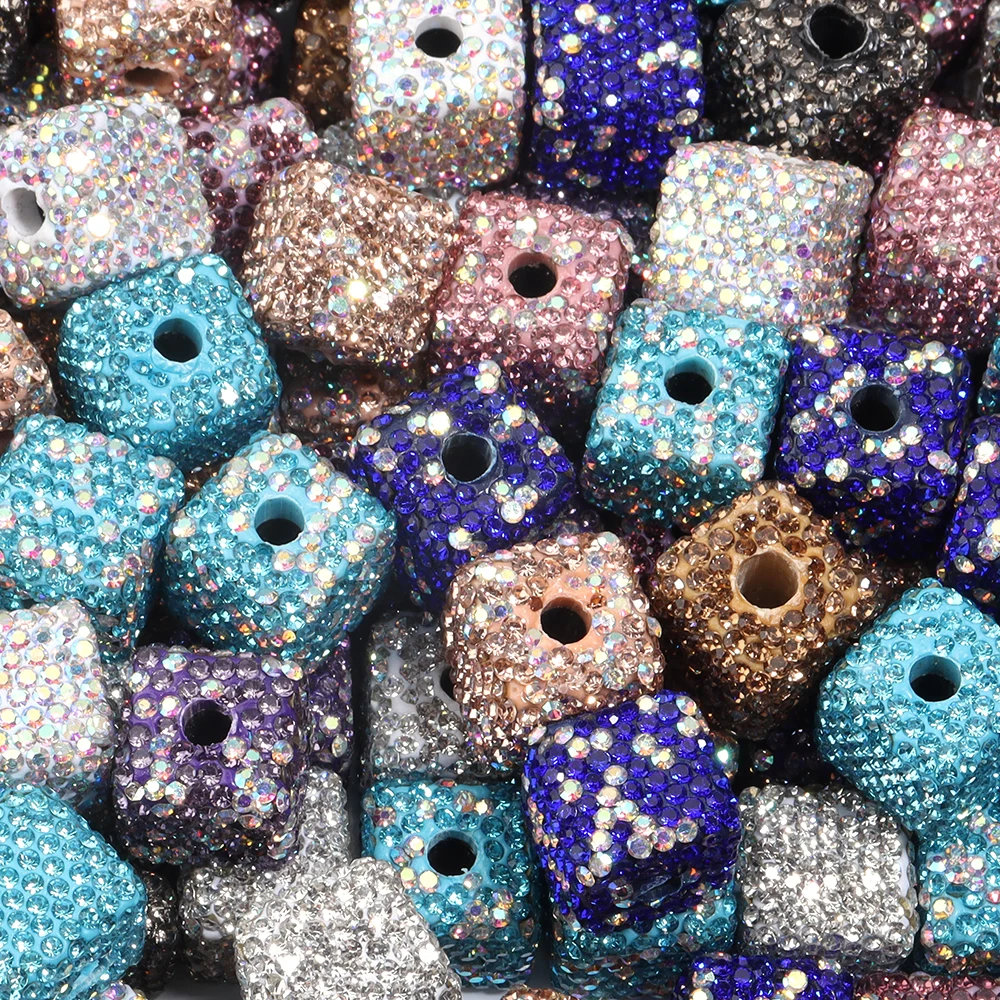 5pcs/lot Square Shaped Clay Water Diamond Beads Diamond Inlay Loose Beads DIY Jewelry Bracelet Pendant Bag Chain Accessories