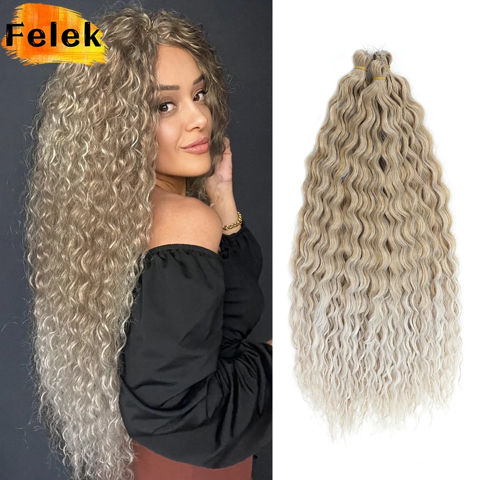 

5 шт., омбре, блондинки, кудри Ариэль, волнистые кудри, вязанные крючком волосы, 22-30 дюймов, синтетические афро кудри, розовые, глубокие волны, плетение волос, наращивание волос