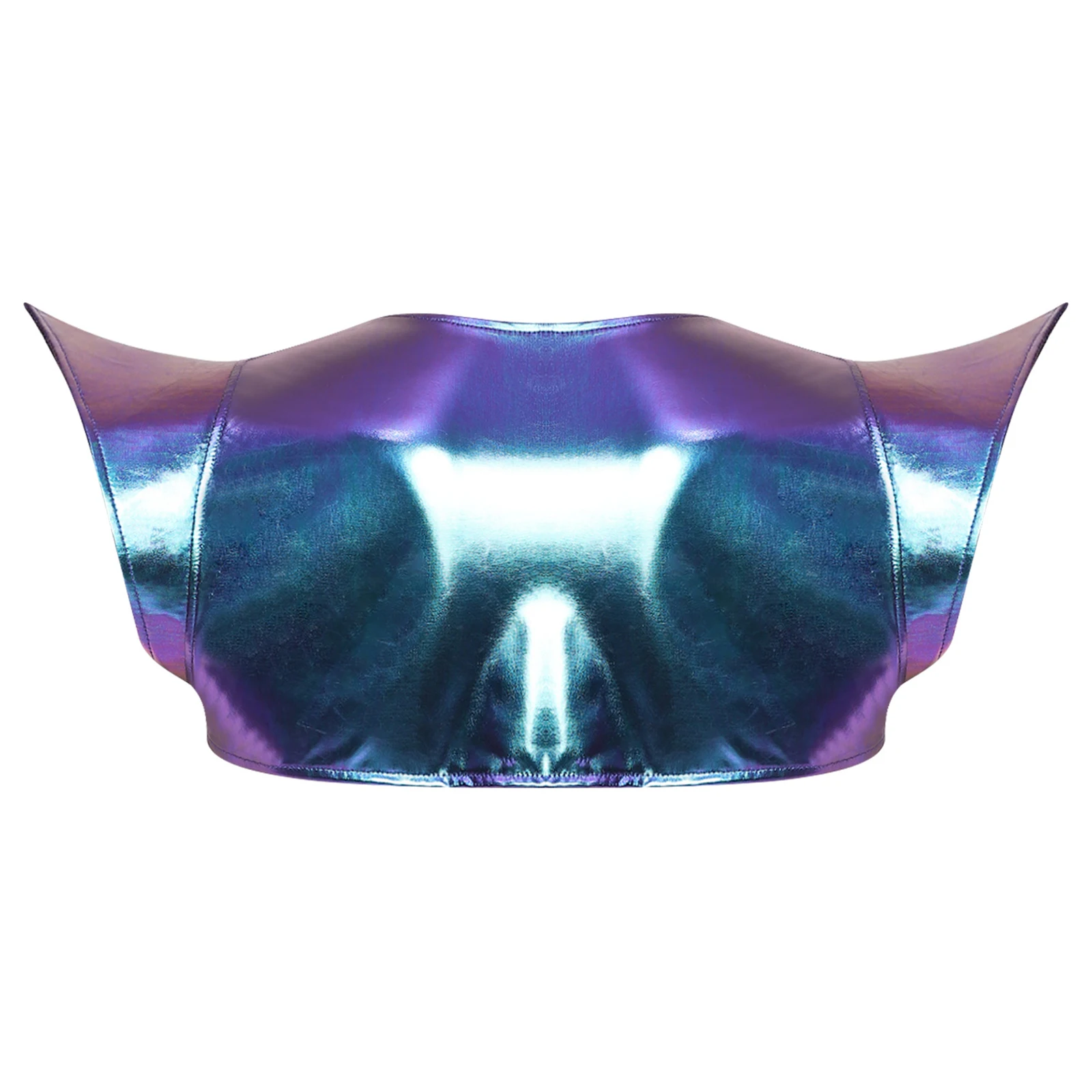 Mens Iridescent Shiny Shoulder Collar Armor Crop Tops with Adjustable Buckle Festival Rave Outfits Shoulder Shrugs Crop Top