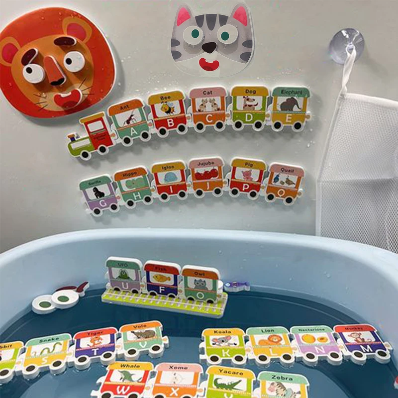 Baby Train Bath Toys Soft EVA Letter Puzzle Animals Alphanumeric Bathtub Water Toy Early Educational Kids Floating Bathroom Toys