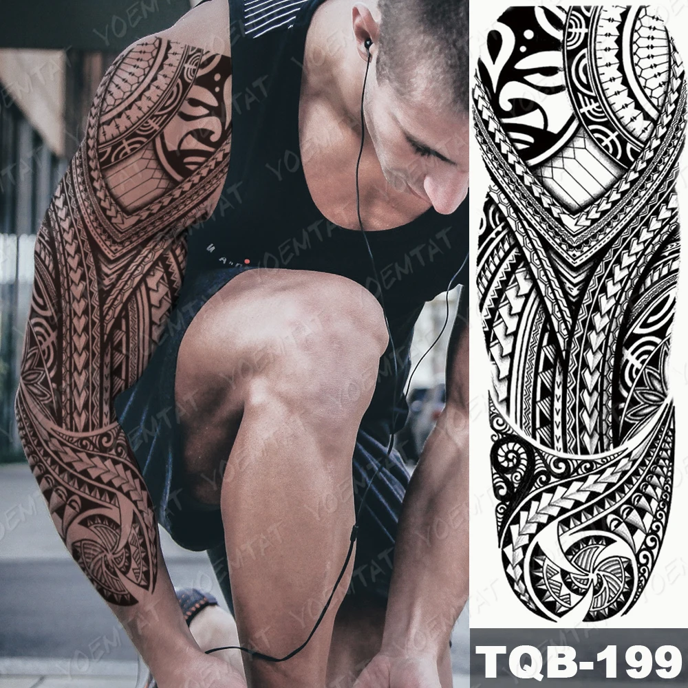 Duży pełny rękaw na ramię Wodoodporna tymczasowa naklejka na tatuaż Indian Tribal Machine Turtle Totem Fake Tatoo Body Art Mężczyźni Kobiety Noga