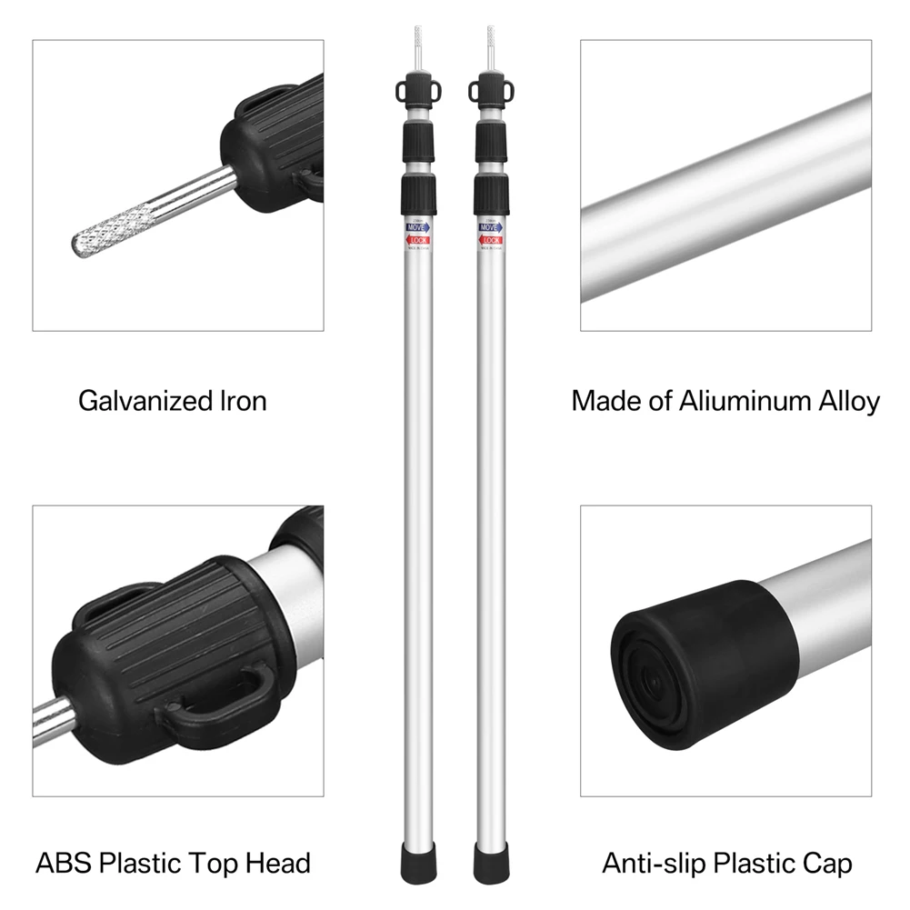 Telescoping Tarp Poles Portable Aluminum Tent Poles Adjustable Car Awning Accessories for Camping Shelters Beach Shade Sail Kits