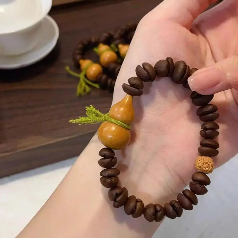 

Authentic Coffee Bean Bracelet with Barbie Sandalwood Gourd Handmade Healing Stone Jewelry Literary Play Fashion Jewelry Lucky