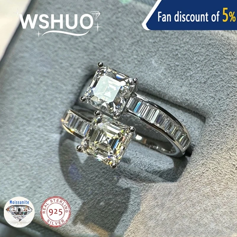 

WSHUO 4CT Квадратное кольцо с муассанитом S925 Стерлинговое серебро с бриллиантом D Цвет Женские квадратные кольца из белого золота 18 карат Изысканные роскошные ювелирные изделия GRA