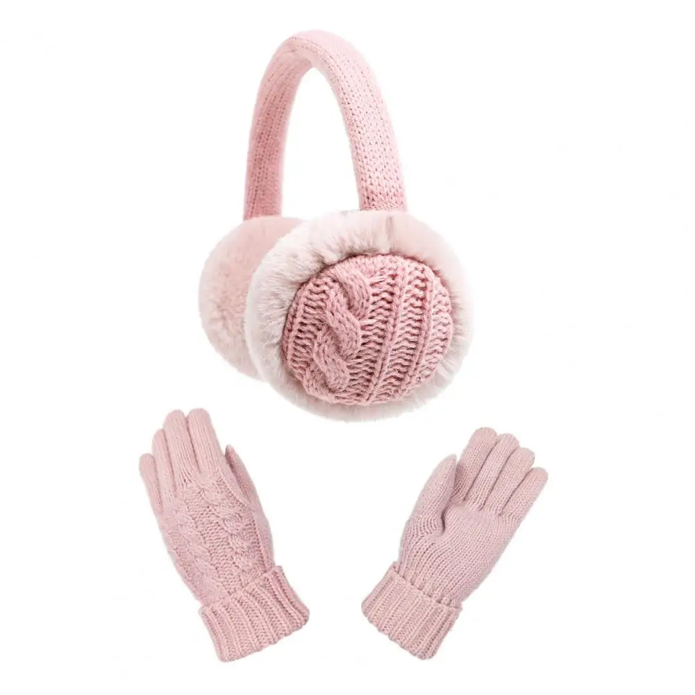 Warm Furry Earmuffs Kids Winter Earmuff Gloves Set for Outdoor Activities Thick Plush Ear Warmers Knitted for 2-12 for Children