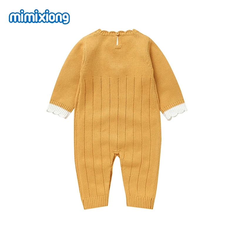 0-18m Baby Rompers Newborn Boy & Girl Yellow Crew Neck Long Sleeve Knitted Jumpsuits Playsuits One Piece Toddler Outwear Clothes