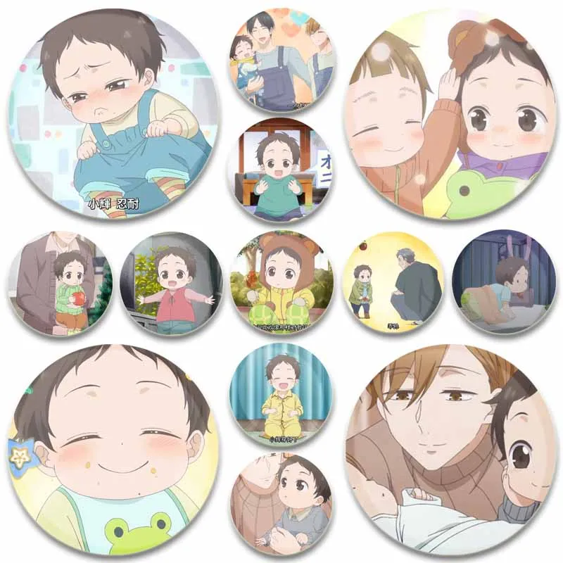 Alfileres de Anime Tadaima Okaeri, insignia de dibujos animados bonita, broches de hojalata hechos a mano con pantalla redonda para mochila, ropa, accesorio de regalo