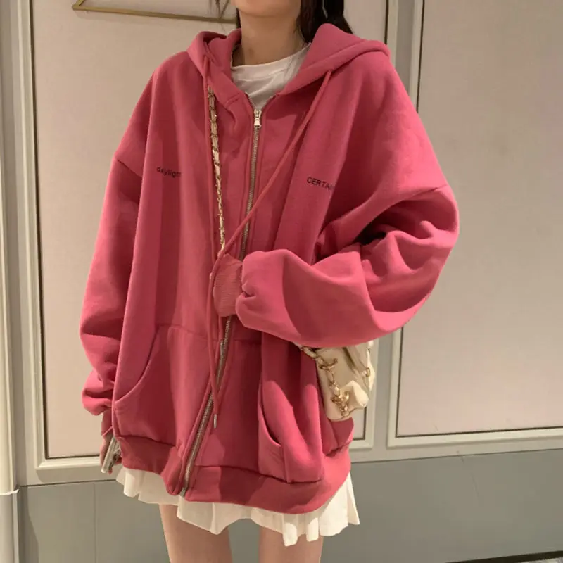 Women Winter Vintage Casual Large Hoodies Long Sleeve Oversized Hooded Sweatshirt Ladies Korean Style Fashion Solid Color Coats