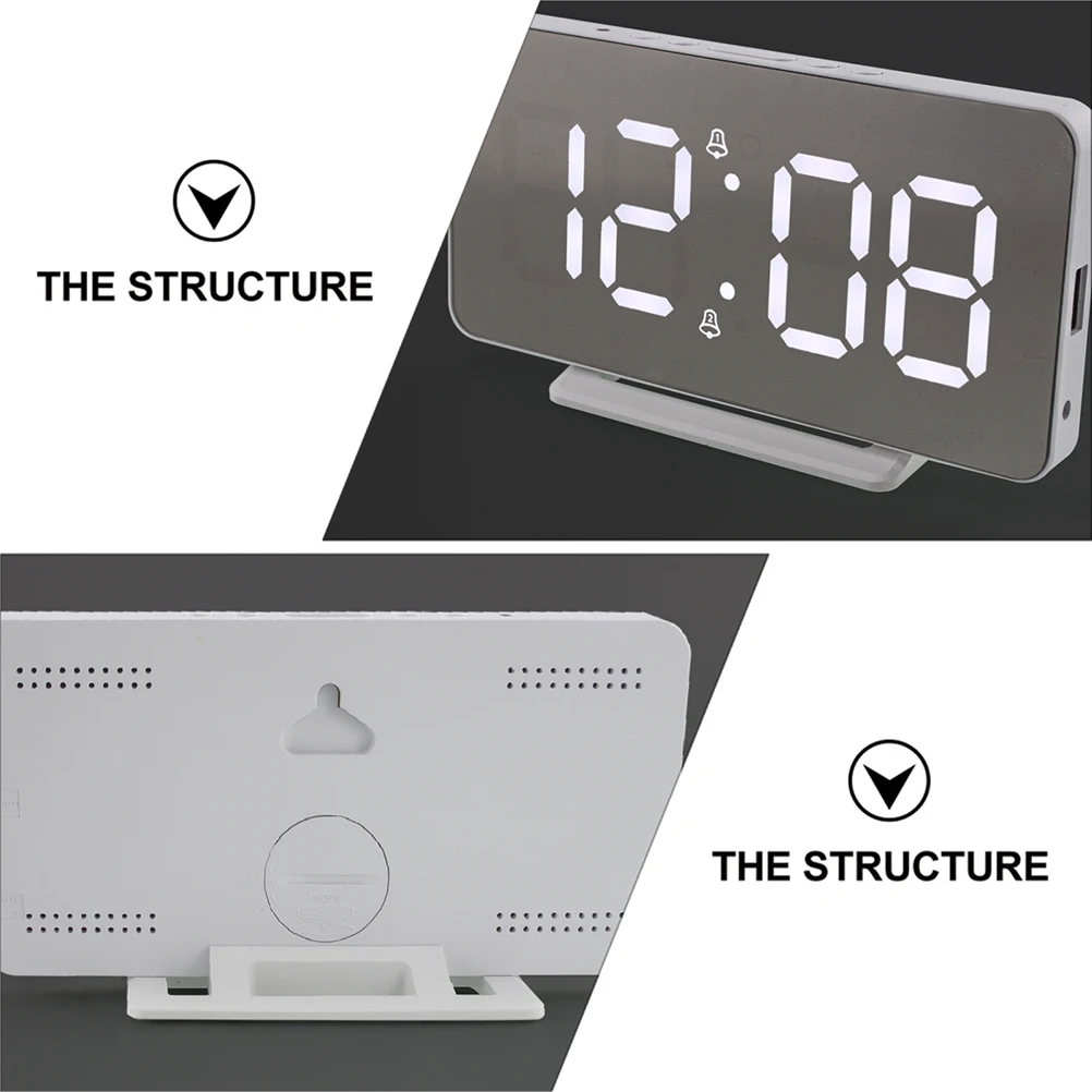

Digital Alarm Clock LED Display Brightness Adjustment Temperature Snooze Function Silver ABS Eco Friendly Material Home