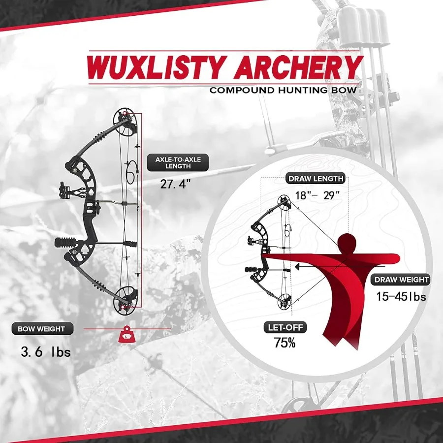 Youth Compound Bow Set 15-45 Lbs for Teens and Beginner Package with Archery Hunting Equipment Max Speed 260fps Adjustable Righ