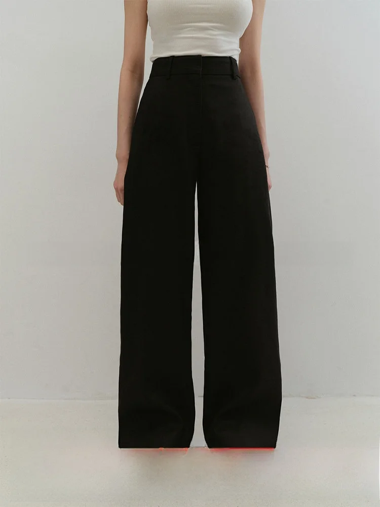 

CHICJANE Versatile Classic Straight Leg Trousers Texture Silk Easy Care Comfortable Cool Sensation High Waist Long P...