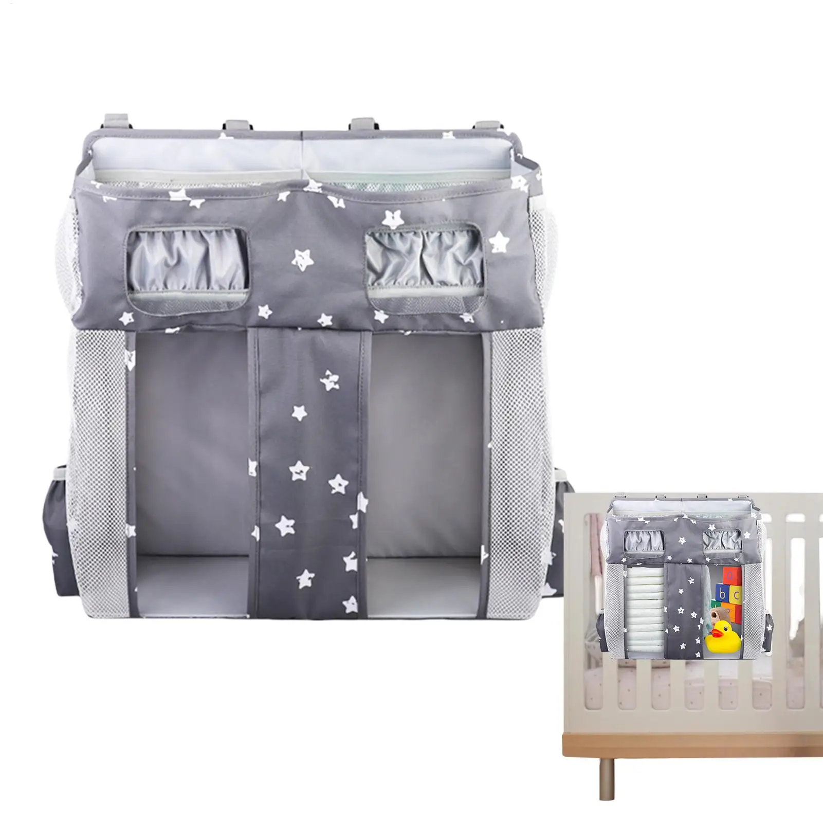 

Прикроватный органайзер для хранения, большая сумка-органайзер для кроватки Оксфорд для детской комнаты, карманы, штабелер, большая вместительная сумка для подгузников Оксфорд для