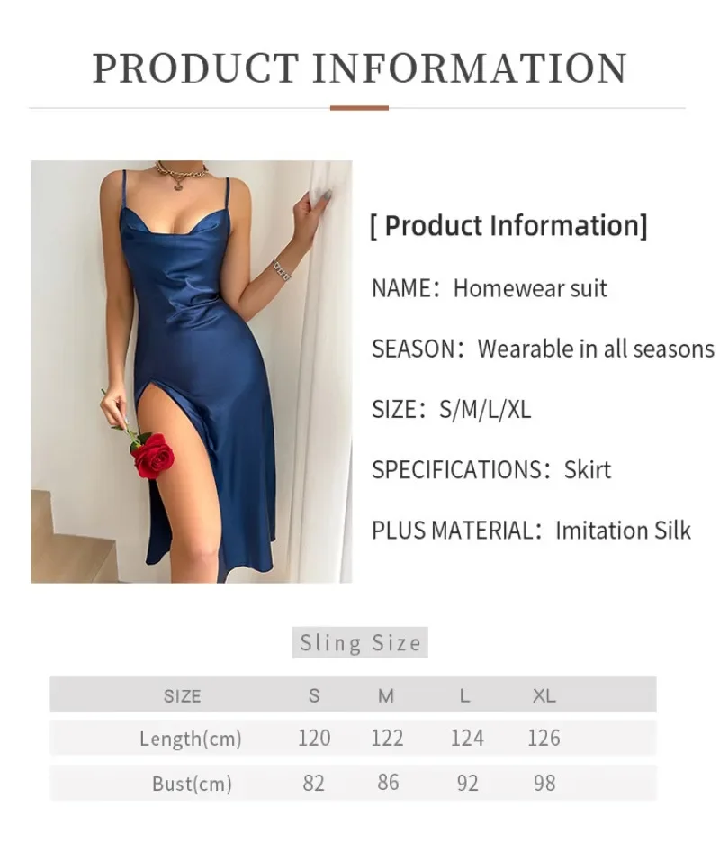 Top Fashion Sexy Spaghetti Strap Sleeping Dress High Slit Ice Silk Long Nightgown Womens Home Wear Backless Camisole Night Dress