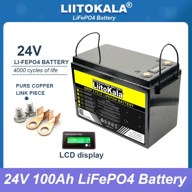 LiitoKala 24V 8 string 100AH LiFePO4 Battery Lithium Iron Phosphate 25.6v inverter Car lighter Batteries 29.2V Charger Tax Free