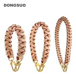 Vachetta cowskin woven strap genuine leather short handle for designer handbag purse bag parts accessories 2023 NEW