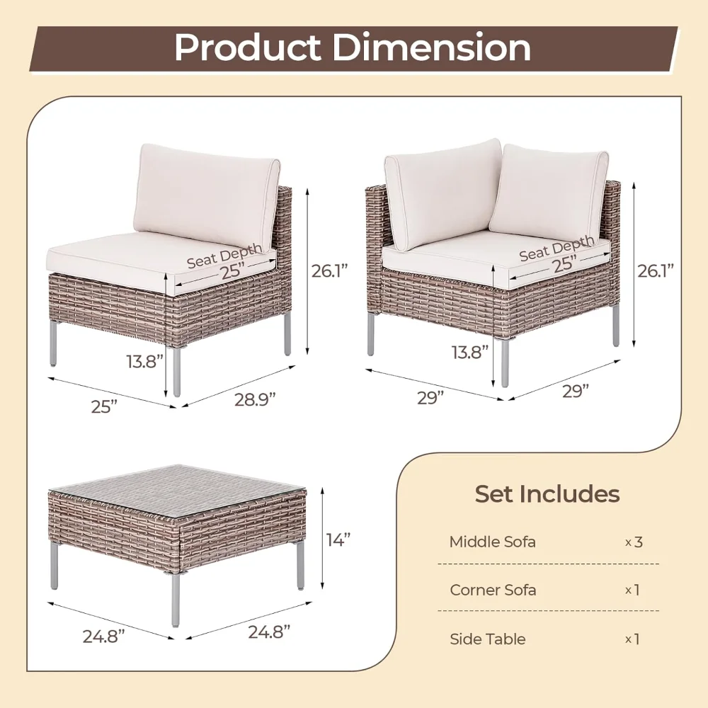 7 Pieces Outdoor Patio Furniture Set with 45” Fire Pit Table, Rattan Patio Sectional Sofa Conversation Set