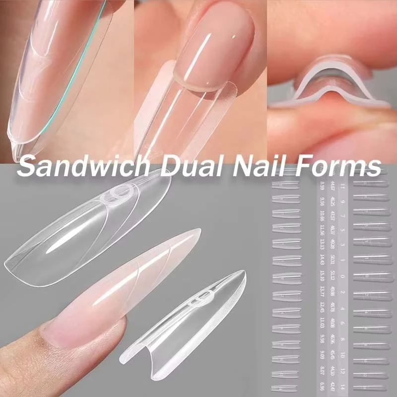Unghie finte Set da 240 pezzi rotonde lunghe Bara Mandorla Forme superiori Estensione Sandwich per unghie Doppia forma per unghie 15 Dimensioni Non è necessaria Strumento di costruzione