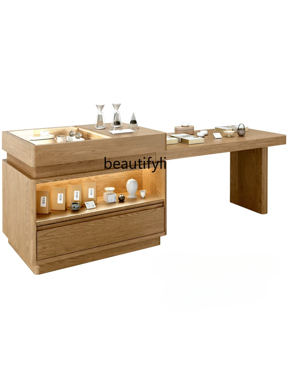 

X Zhongdao Table Negotiation Display Cabinet Made of Glass Tea Room Cultural and Creative Display Counter Gift Teaware Long Tabl