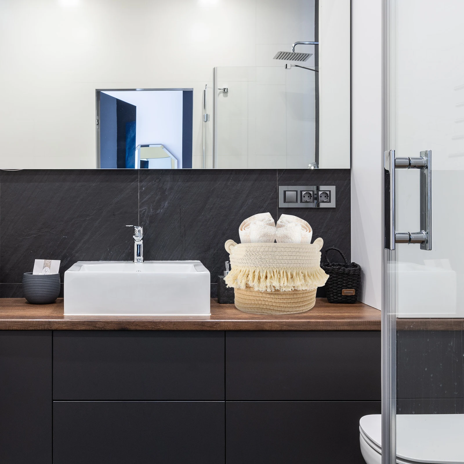 

Rope Woven Storage Basket Bohemian Style For Cotton Rope Storage Basket Home Bathroom Bedroom Desktop Sundries Organizer