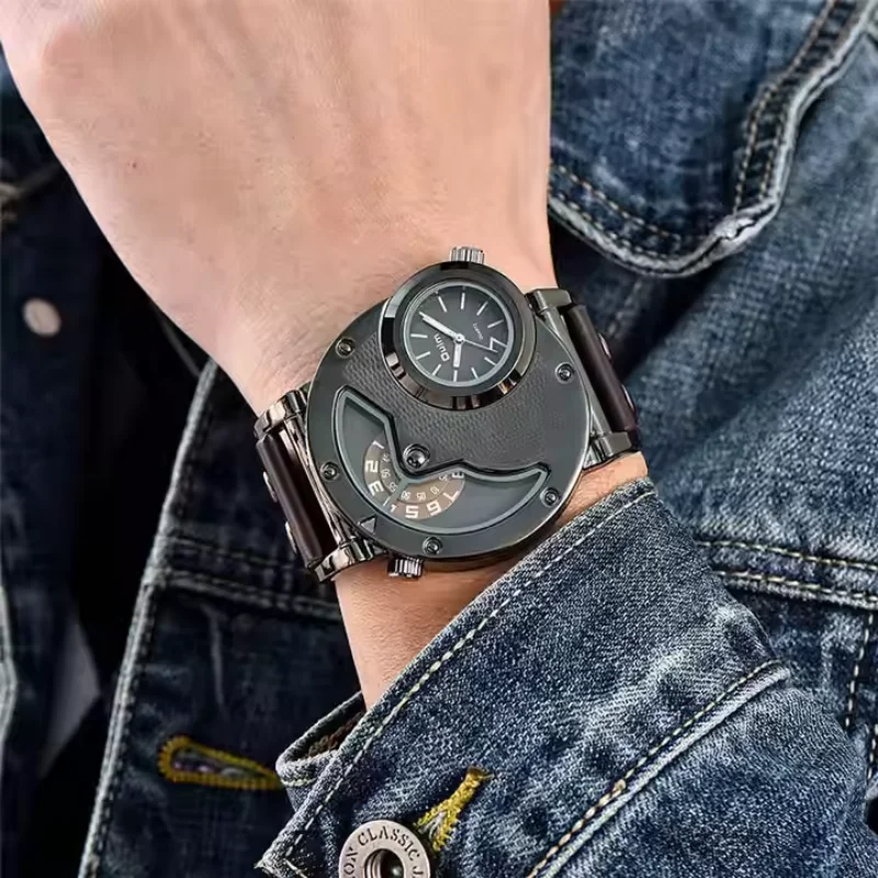 Oulm vendita calda grande orologio per uomo fresco design unico orologio al quarzo cinturino in pelle moda orologio da polso militare da uomo Dropshipping