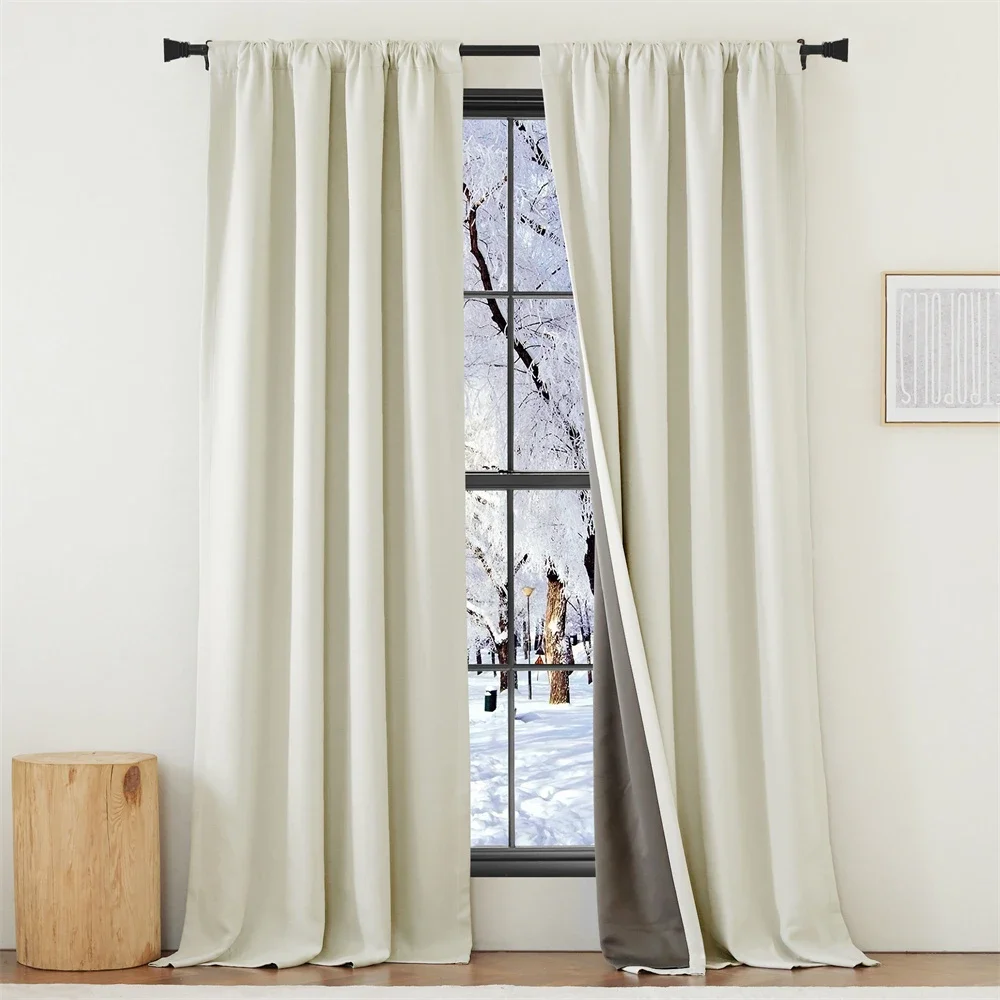 Thick Faux Linen 100% Blackout Curtains Pinch Pleated Room Darkening Sound Reducing Window Treatments for Bedroom/Living Room