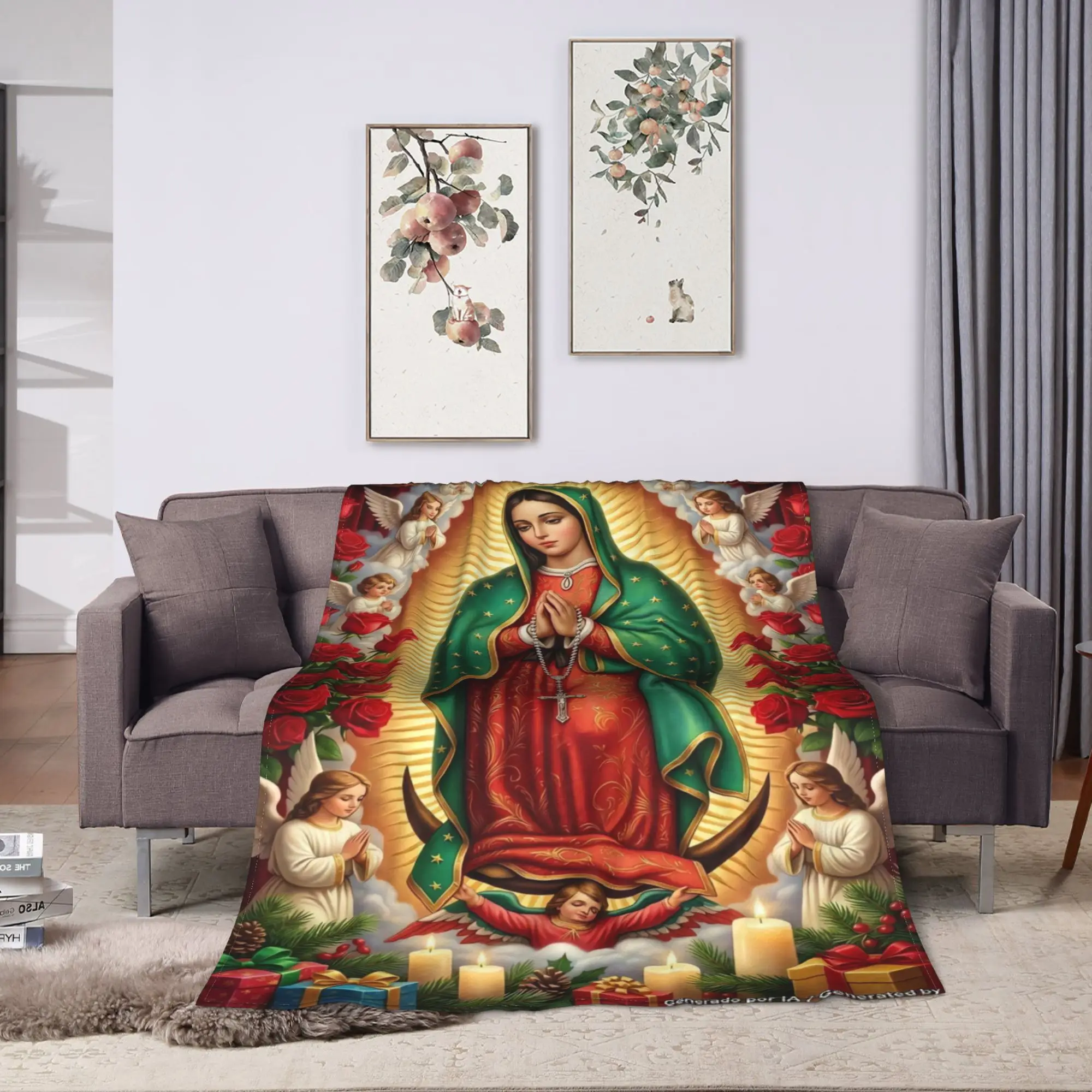 Virgin Mary Cherubs Rose Warm Soft Blanket  Airplane Travel Plush Throw Blanket Couch Chair Flannel Bedspread Sofa Bed Cover