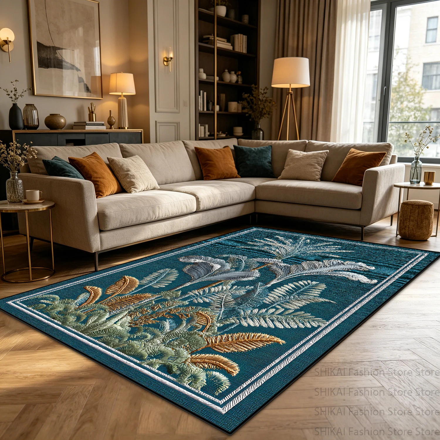 Light Luxury Green Floral Living Room Carpet Short Velvet Plush Washable Home Rug Soft Foldable Room Decora For Coffee Table Mat