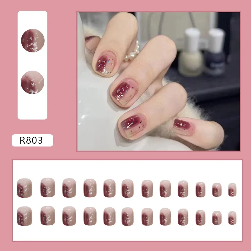 Press on Nails Set 24 Pcs Solid Light Color Wearable Press on Fake Nails Tips with Glue Design Butterfly Lovely Girl False Nails