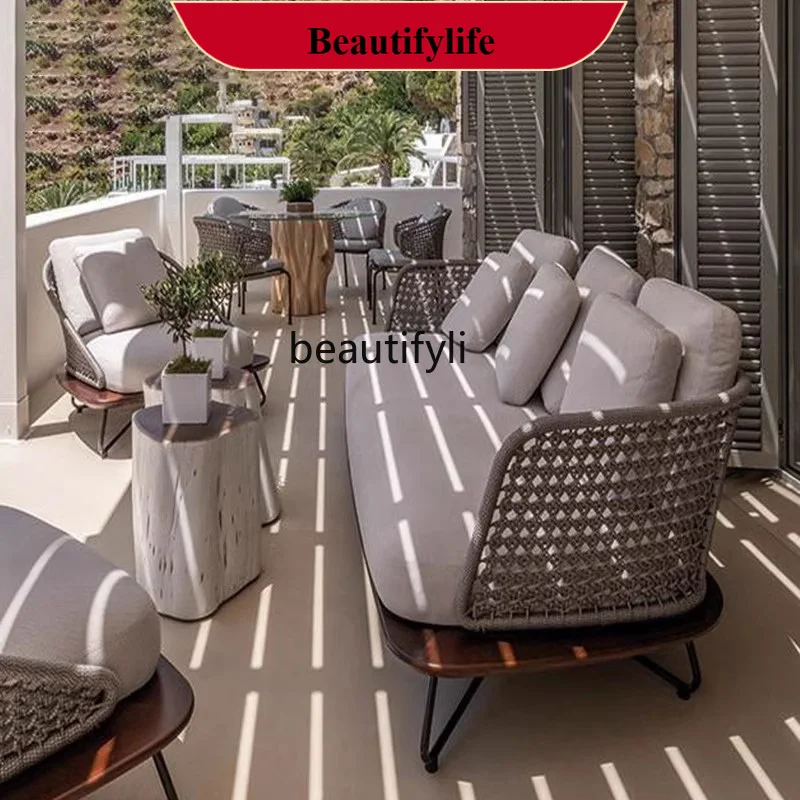 

Outdoor villa courtyard garden Nordic outdoor open-air, balcony solid wood sofa chair combination H